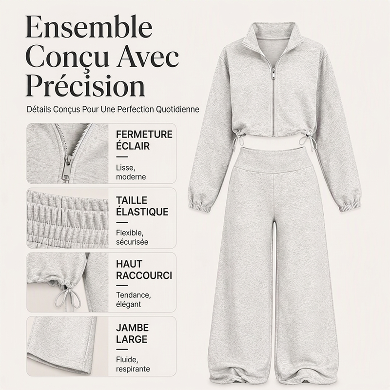 Ensemble pour femme : sweat court à fermeture éclair et pantalon large