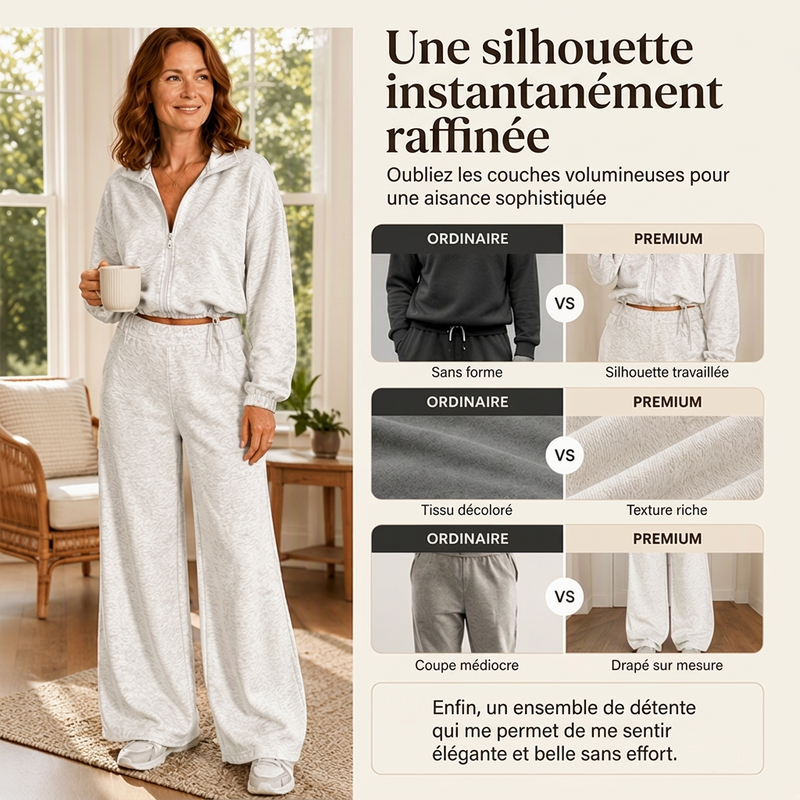 Ensemble pour femme : sweat court à fermeture éclair et pantalon large