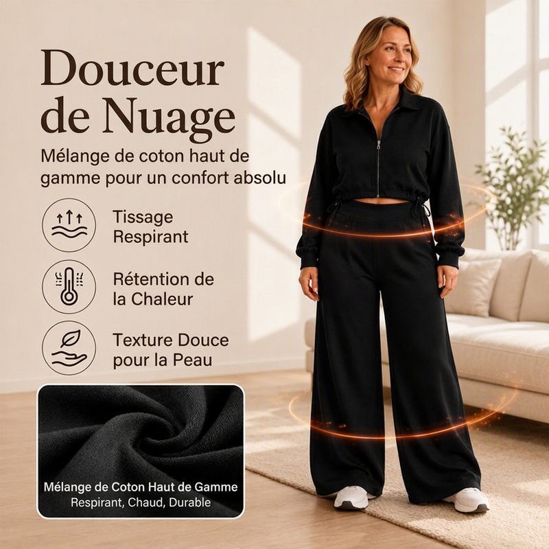 Ensemble pour femme : sweat court à fermeture éclair et pantalon large
