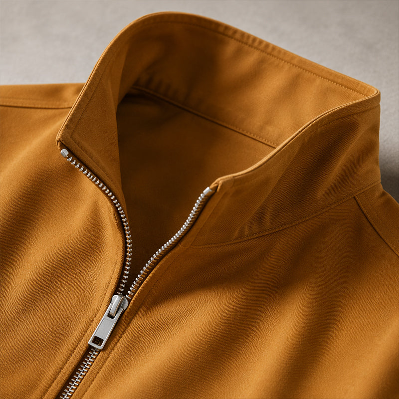 Veste décontractée pour homme à col montant et fermeture éclair, couleur unie