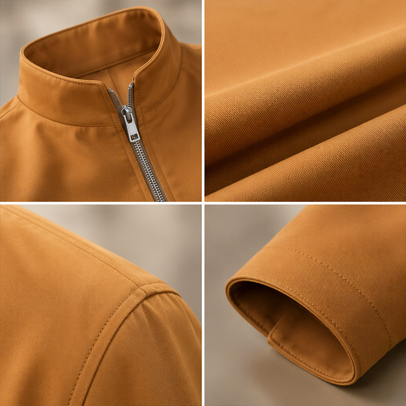 Veste décontractée pour homme à col montant et fermeture éclair, couleur unie