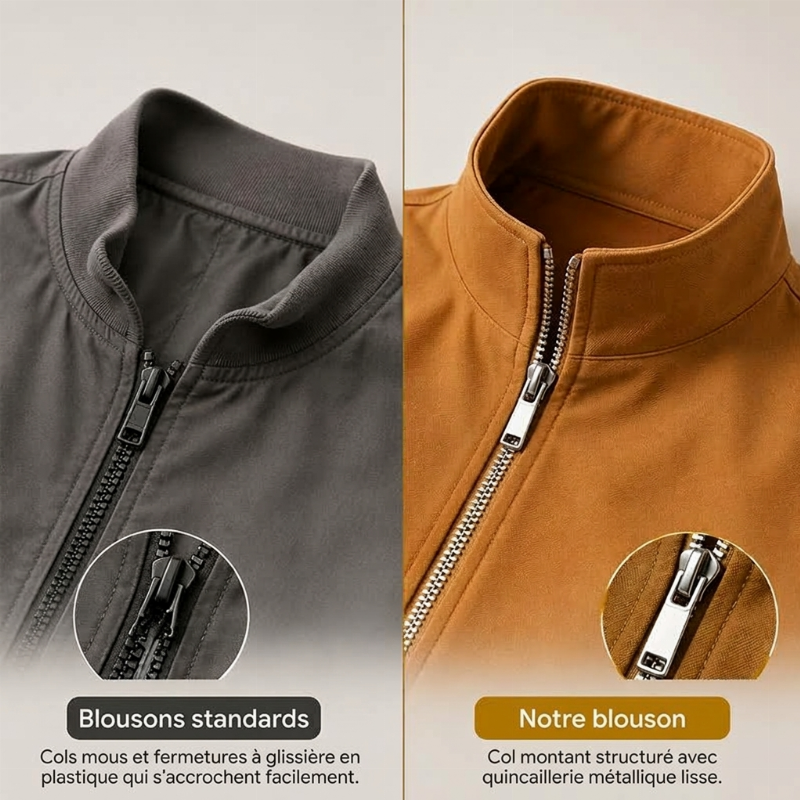 Veste décontractée pour homme à col montant et fermeture éclair, couleur unie