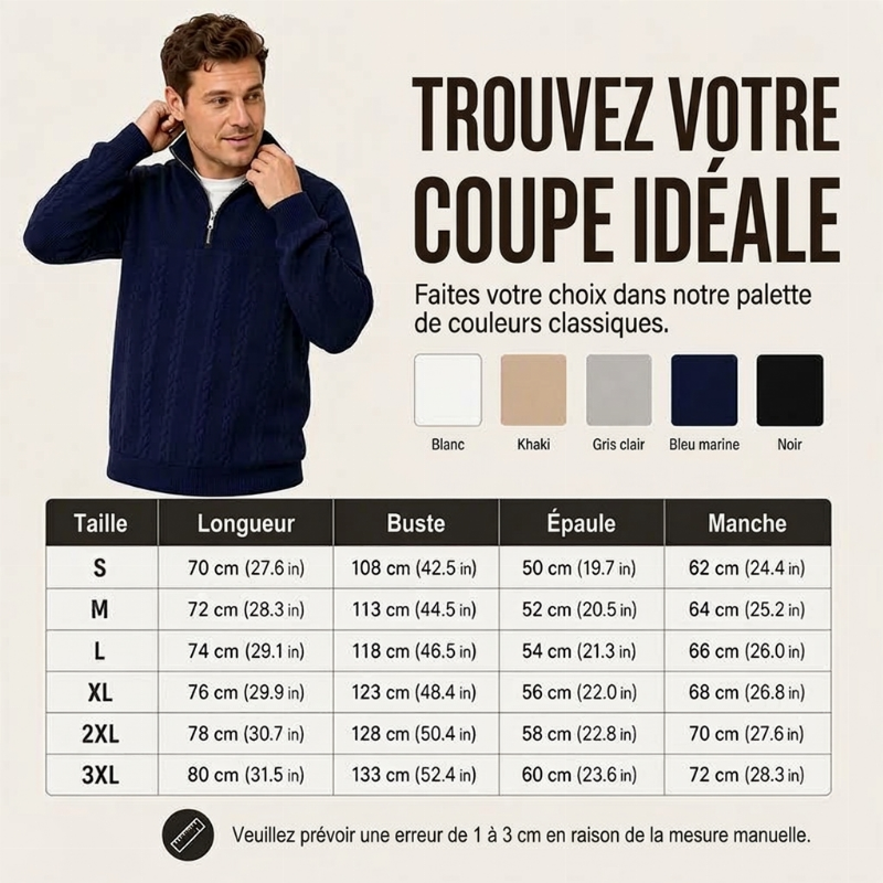 Sweat-shirt décontracté pour homme à demi-zip et motif jacquard