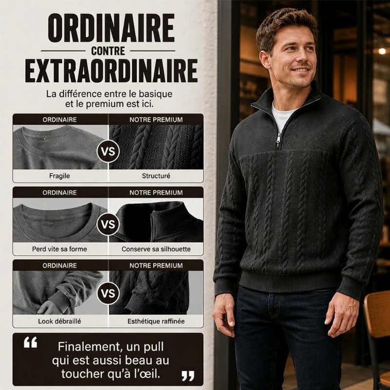 Sweat-shirt décontracté pour homme à demi-zip et motif jacquard