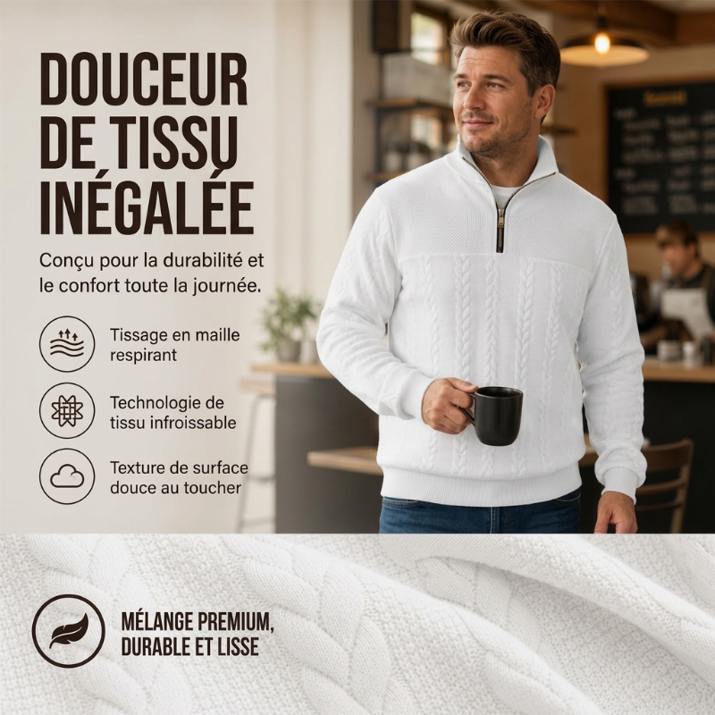 Sweat-shirt décontracté pour homme à demi-zip et motif jacquard