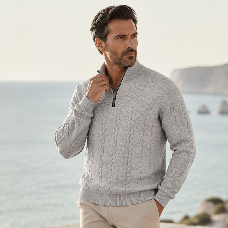 Sweat-shirt décontracté pour homme à demi-zip et motif jacquard