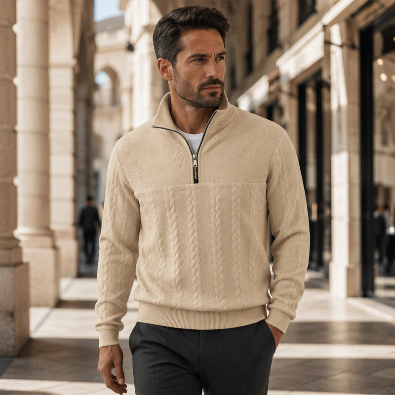 Sweat-shirt décontracté pour homme à demi-zip et motif jacquard