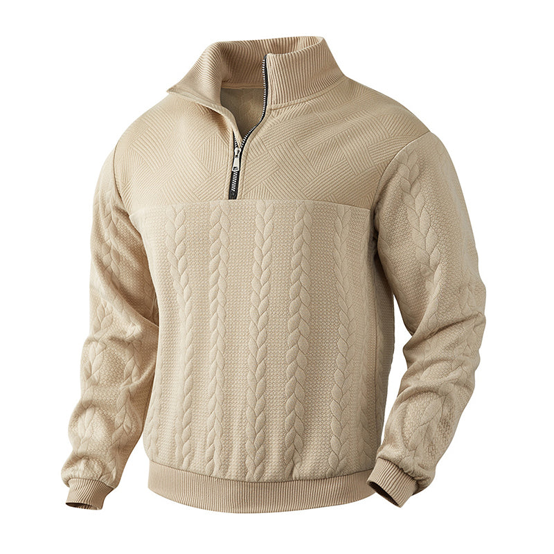 Sweat-shirt décontracté pour homme à demi-zip et motif jacquard
