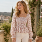 Blouse d'été décontractée pour femme, col carré, manches évasées, imprimé floral en mousseline, haut de vacances