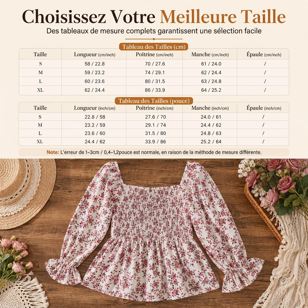 Blouse d'été décontractée pour femme, col carré, manches évasées, imprimé floral en mousseline, haut de vacances
