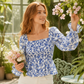 Blouse d'été décontractée pour femme, col carré, manches évasées, imprimé floral en mousseline, haut de vacances