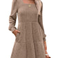 Robe côtelée à col carré et manches lanternes pour femmes