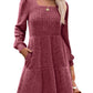 Robe côtelée à col carré et manches lanternes pour femmes