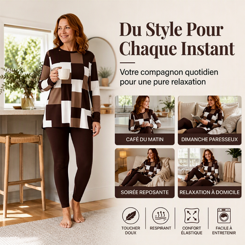 Ensemble femme : haut à manches longues imprimé + legging