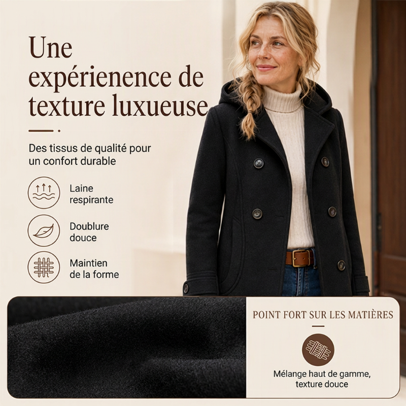 Manteau corsage à capuche et double boutonnage pour femme