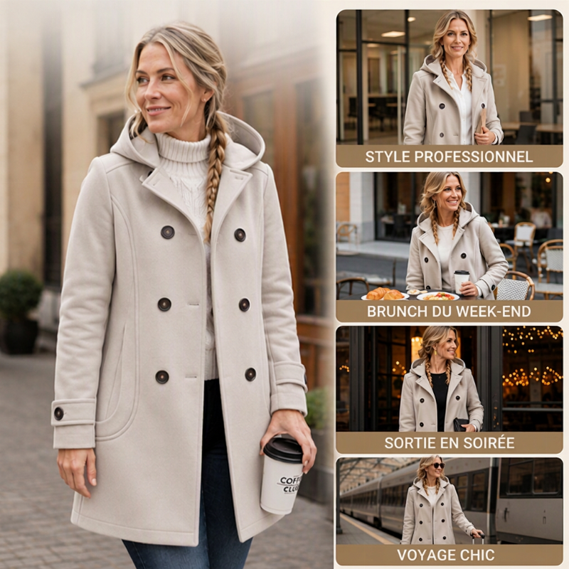 Manteau corsage à capuche et double boutonnage pour femme