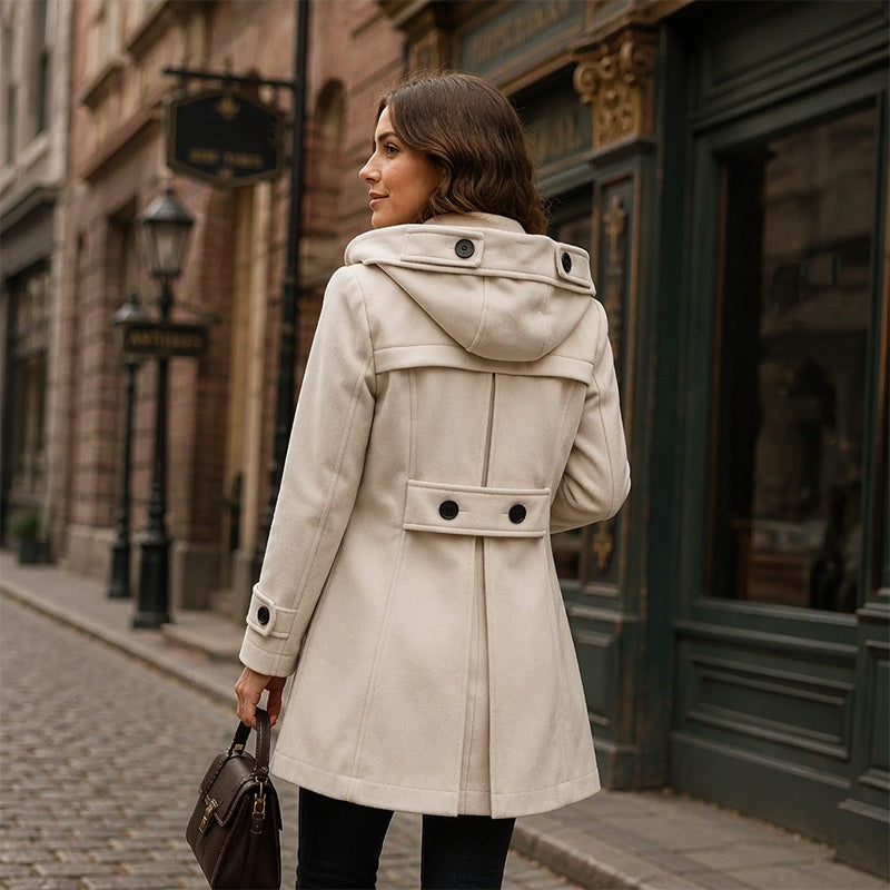 Manteau corsage à capuche et double boutonnage pour femme