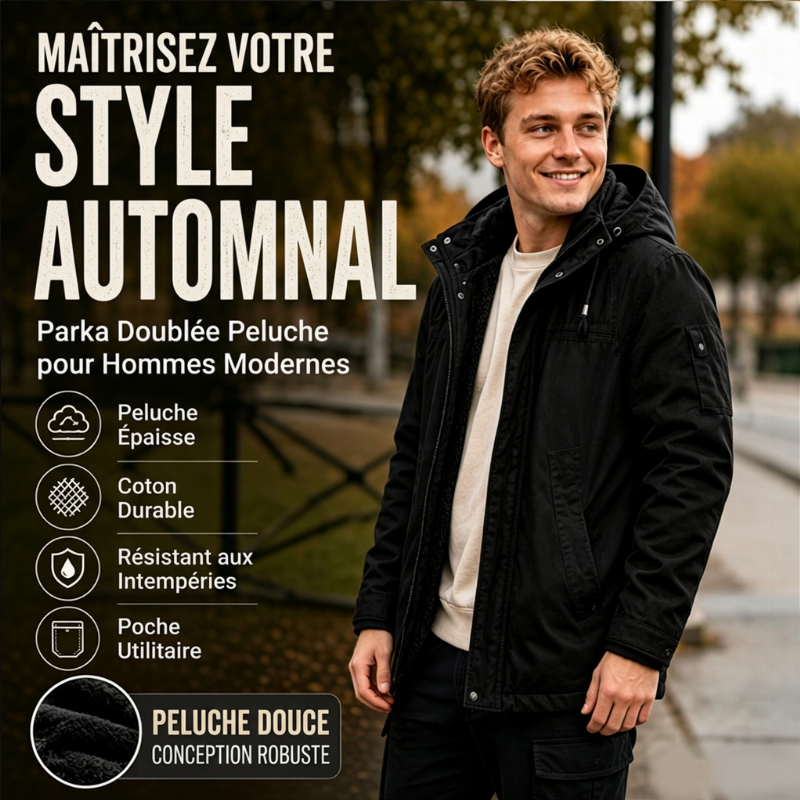 Veste utilitaire à capuche et doublure pelucheuse pour homme