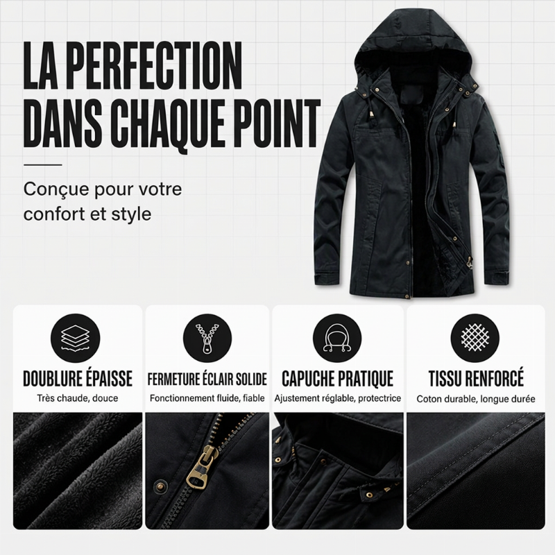 Veste utilitaire à capuche et doublure pelucheuse pour homme