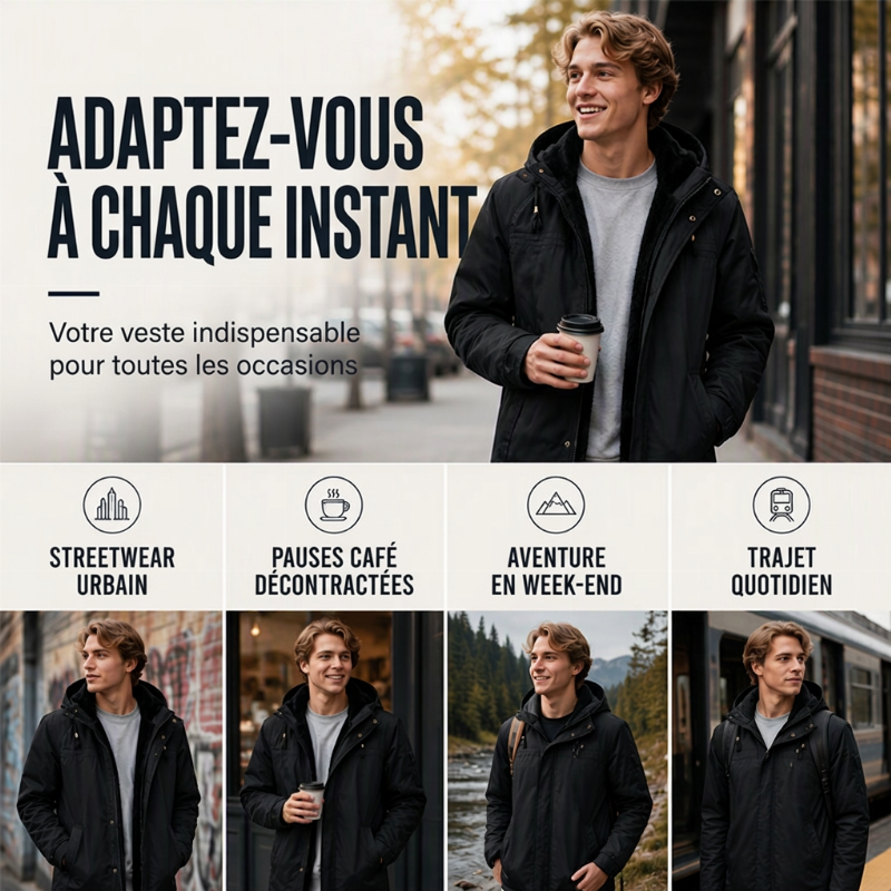 Veste utilitaire à capuche et doublure pelucheuse pour homme