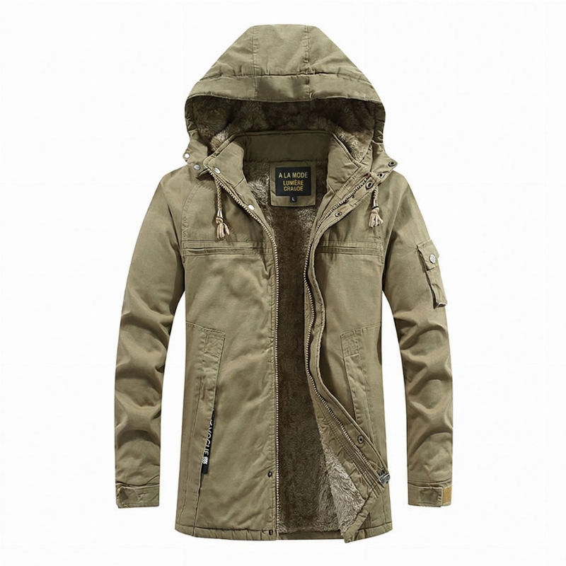 Veste utilitaire à capuche et doublure pelucheuse pour homme