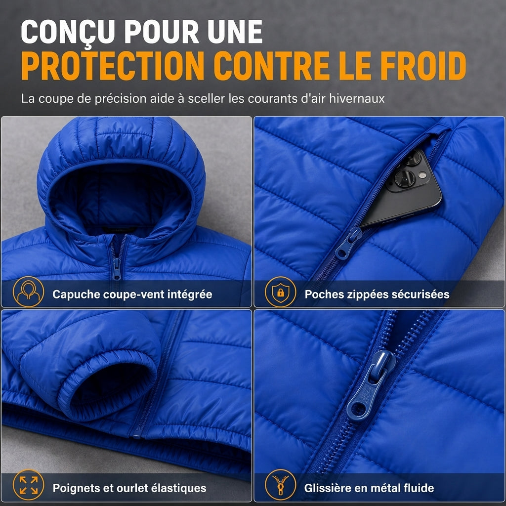Manteau d'hiver court décontracté en coton matelassé à capuche et léger pour homme, grande taille