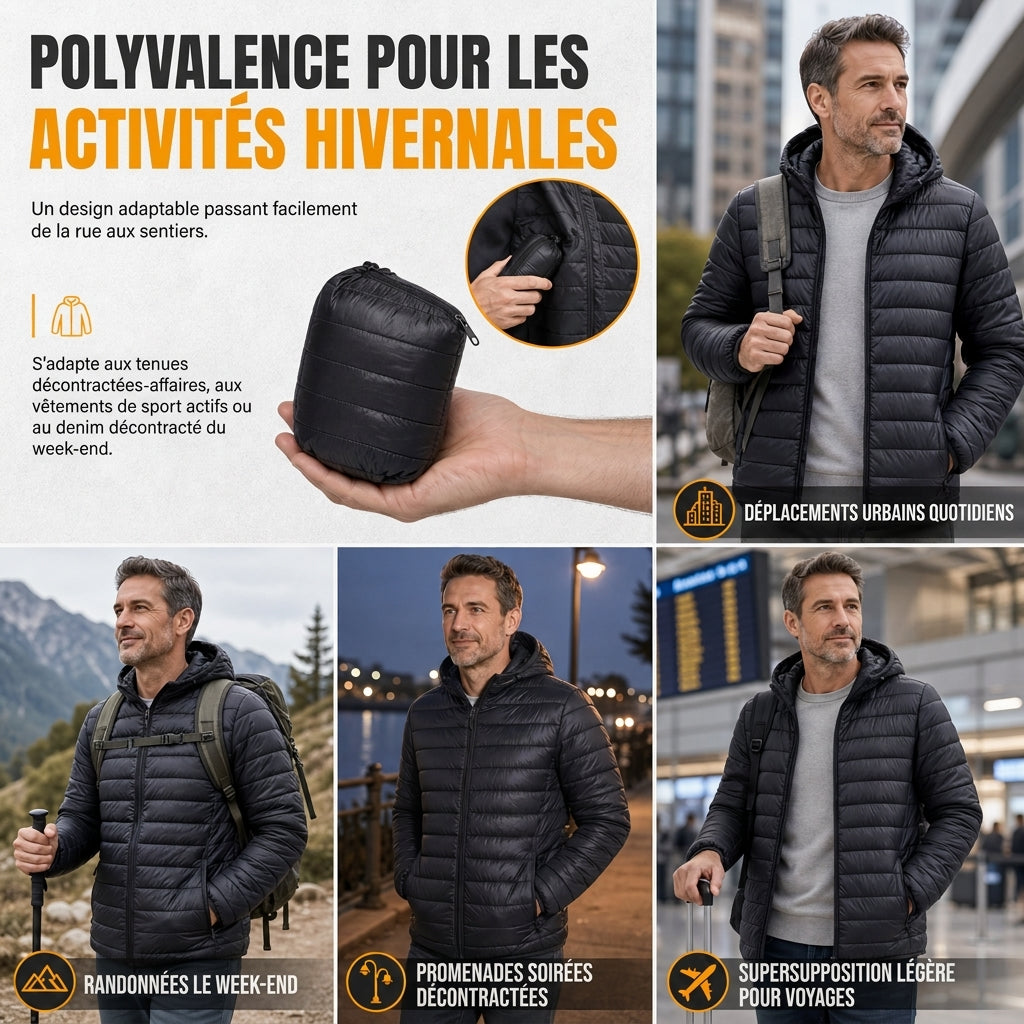 Manteau d'hiver court décontracté en coton matelassé à capuche et léger pour homme, grande taille