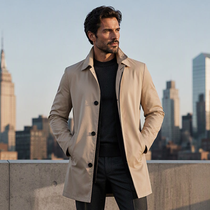 Manteau mi-long minimaliste pour homme à boutonnage simple