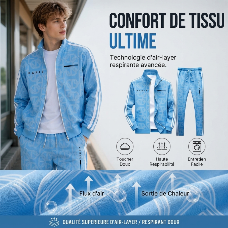 Ensemble veste à fermeture éclair complète et pantalon à imprimé géométrique pour homme