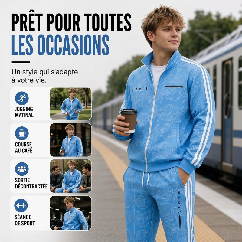Ensemble veste à fermeture éclair complète et pantalon à imprimé géométrique pour homme
