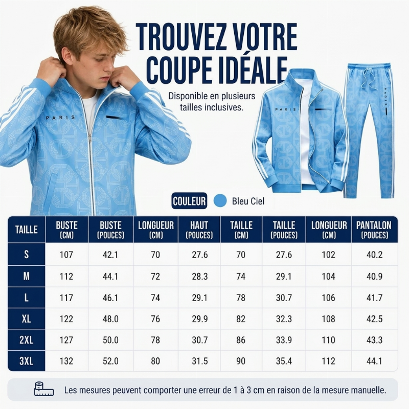 Ensemble veste à fermeture éclair complète et pantalon à imprimé géométrique pour homme