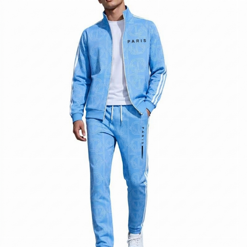 Ensemble veste à fermeture éclair complète et pantalon à imprimé géométrique pour homme
