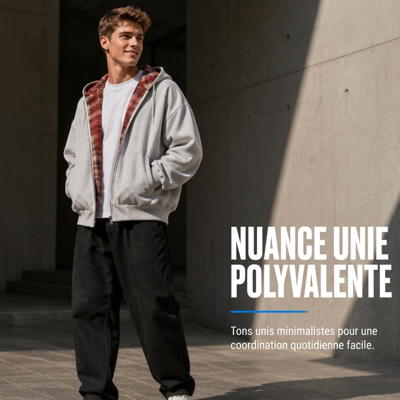 Veste à capuche unisexe réversible à motif tartan et fermeture éclair