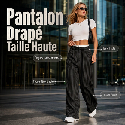Pantalon femme taille haute jambe droite