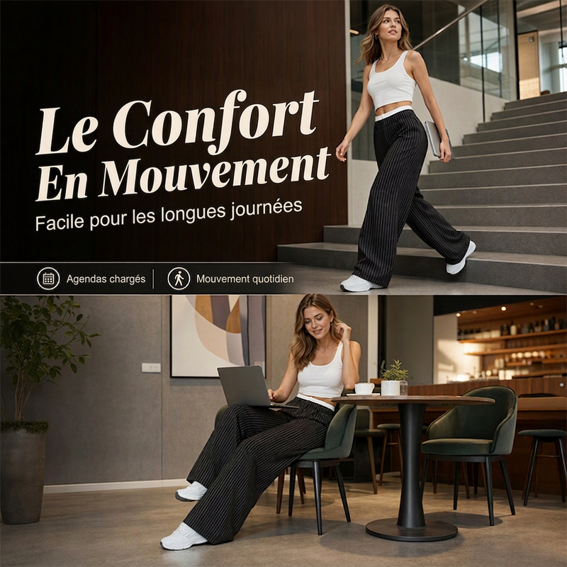 Pantalon femme taille haute jambe droite