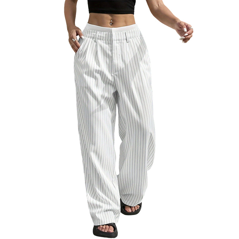 Pantalon femme taille haute jambe droite