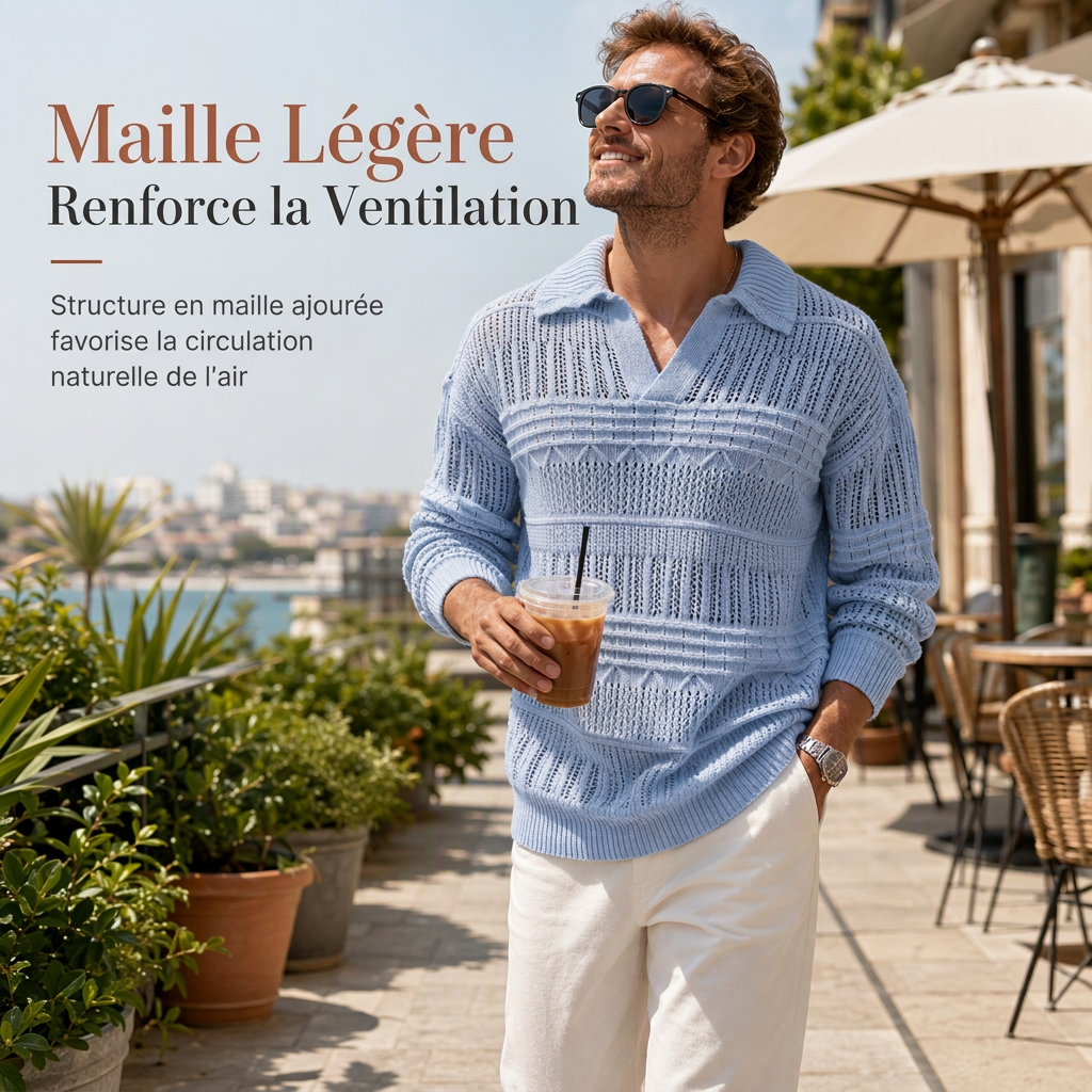 Pull en maille ajouré à col revers pour homme