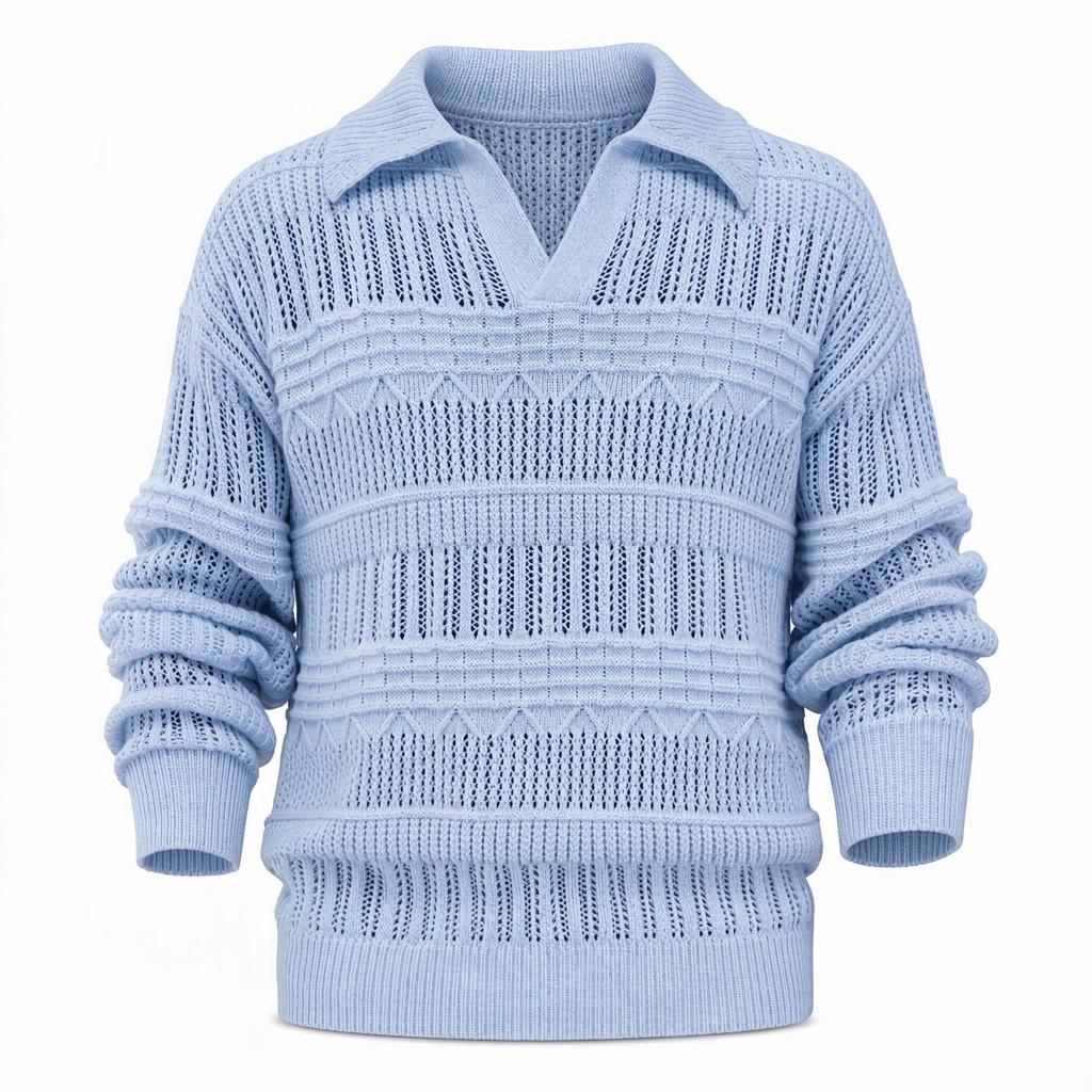 Pull en maille ajouré à col revers pour homme