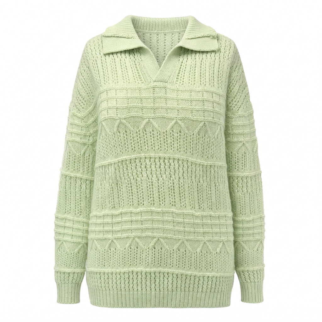 Pull en maille ajouré à col revers pour homme