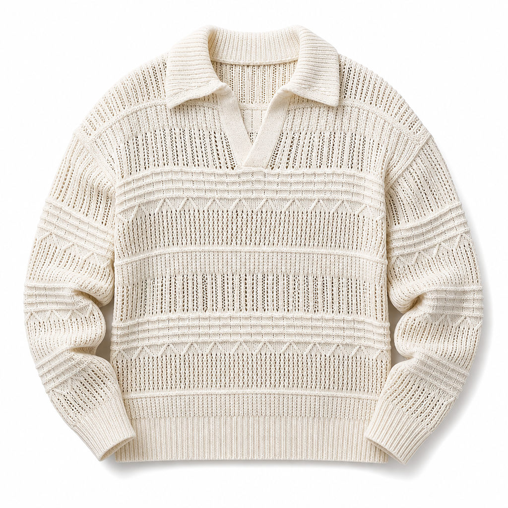 Pull en maille ajouré à col revers pour homme