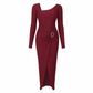 Robe longue en maille texturée unisexe pour femme, col irrégulier, automne-hiver