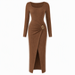 Robe longue en maille texturée unisexe pour femme, col irrégulier, automne-hiver