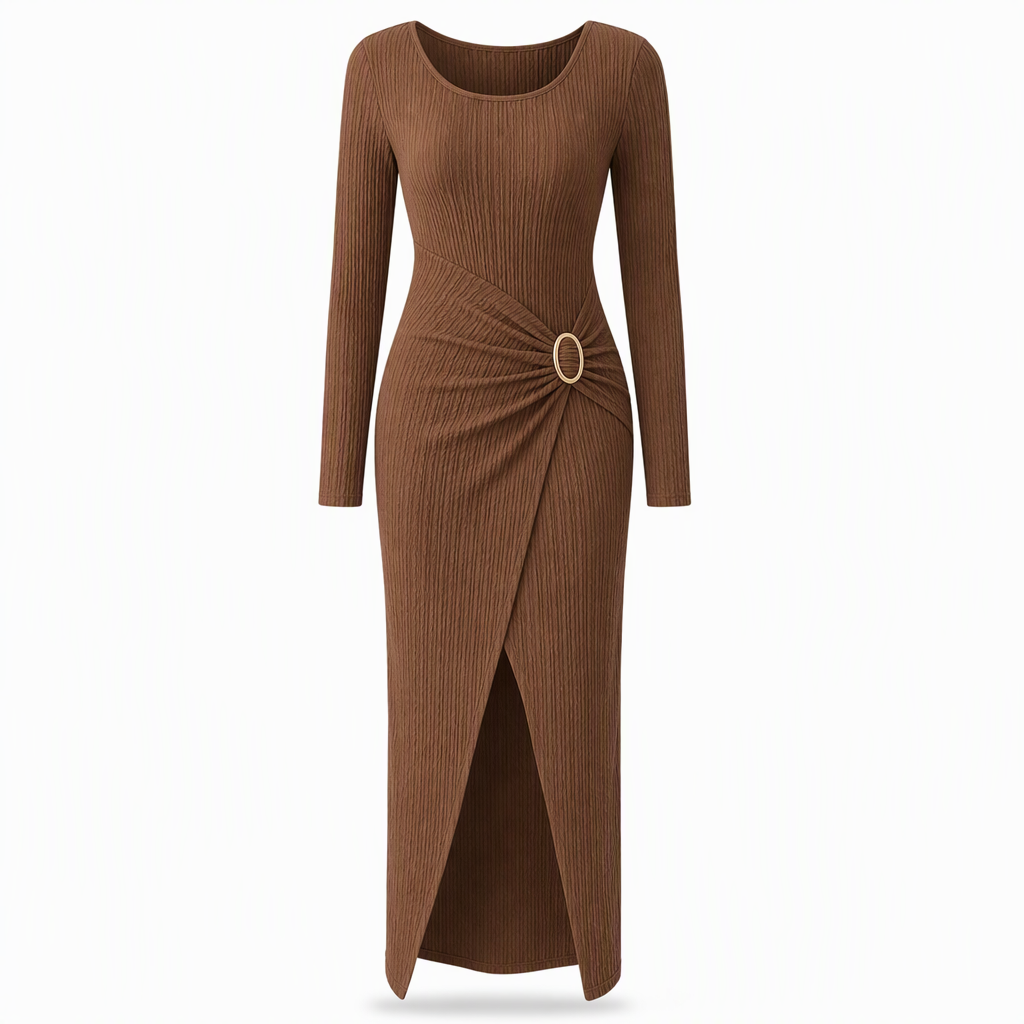 Robe longue en maille texturée unisexe pour femme, col irrégulier, automne-hiver