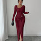 Robe longue en maille texturée unisexe pour femme, col irrégulier, automne-hiver