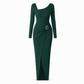 Robe longue en maille texturée unisexe pour femme, col irrégulier, automne-hiver