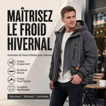 Parka à capuche pour homme, doublure en peluche