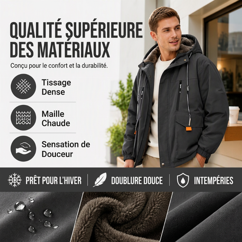 Parka à capuche pour homme, doublure en peluche