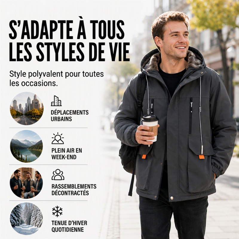 Parka à capuche pour homme, doublure en peluche