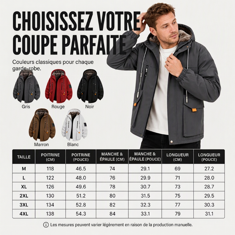 Parka à capuche pour homme, doublure en peluche