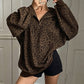 Sweat à col demi-zèbre pour femme à imprimé léopard
